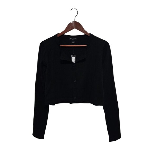 PrettyLittleThing Petite Black Basic Fine Knit Button Up Cropped Cardigan - Size - Picture 1 of 7
